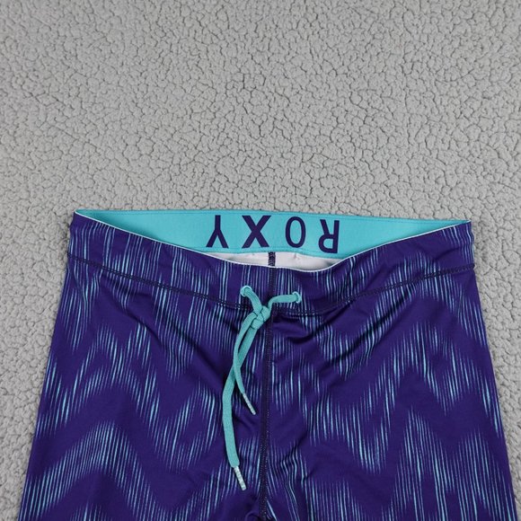 ROXY Capri Leggings Womens Small Blue Pattern Drawstring Run Swim Surf Stretch - Picture 3 of 15